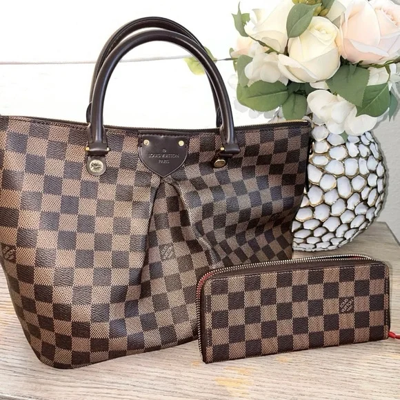 LOUIS VUITTON Damier Ebene Siena Tote & Matching Wallet Set Women's Purse - Picture 1 of 17